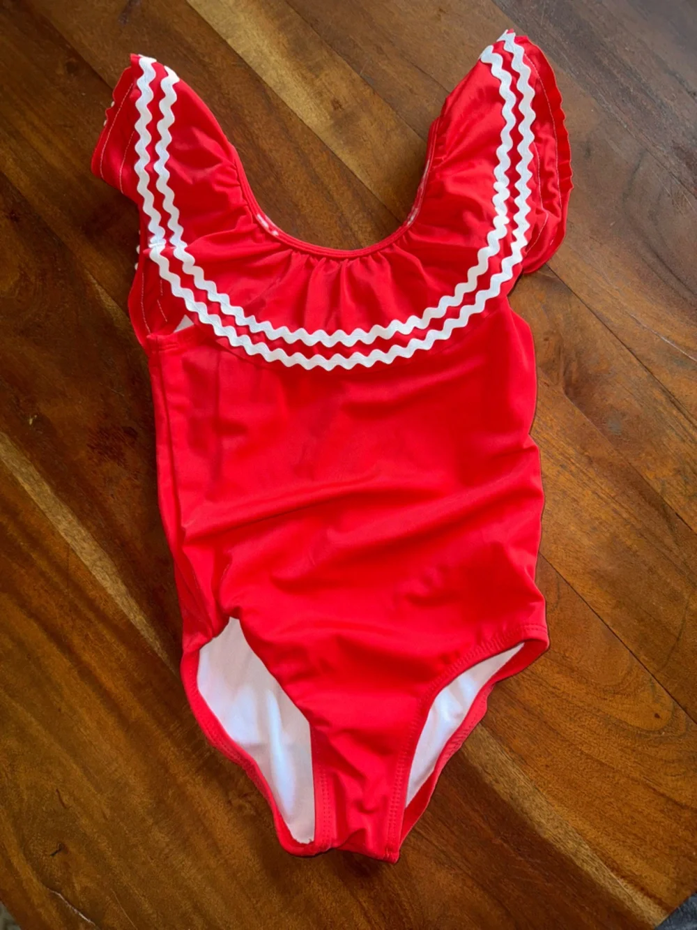 Janie and Jack Red One-Piece Swimsuit with White Rickrack Trim‎